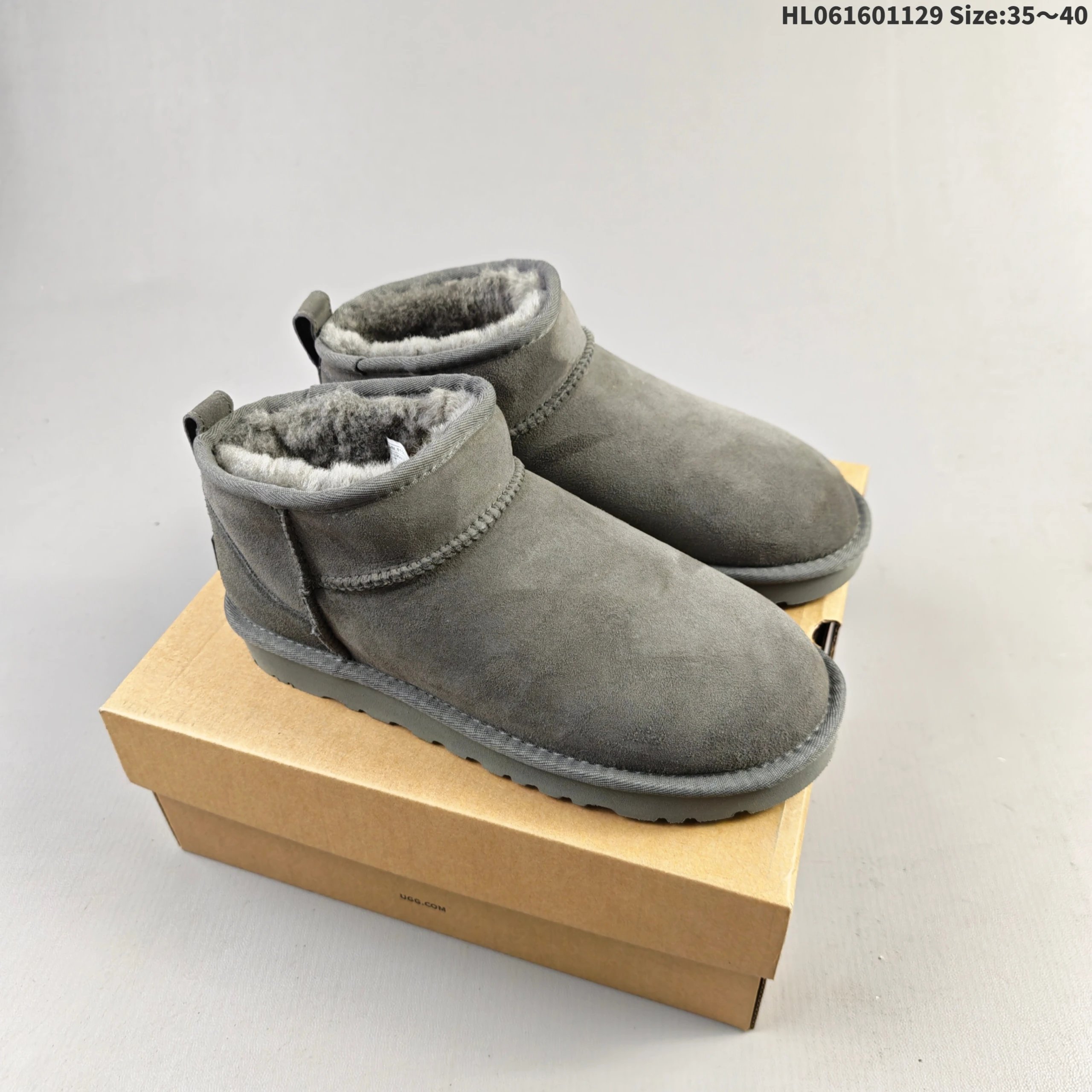 UGG Classic Mini II Gray Suede Sheepskin-Lined Ankle Boots