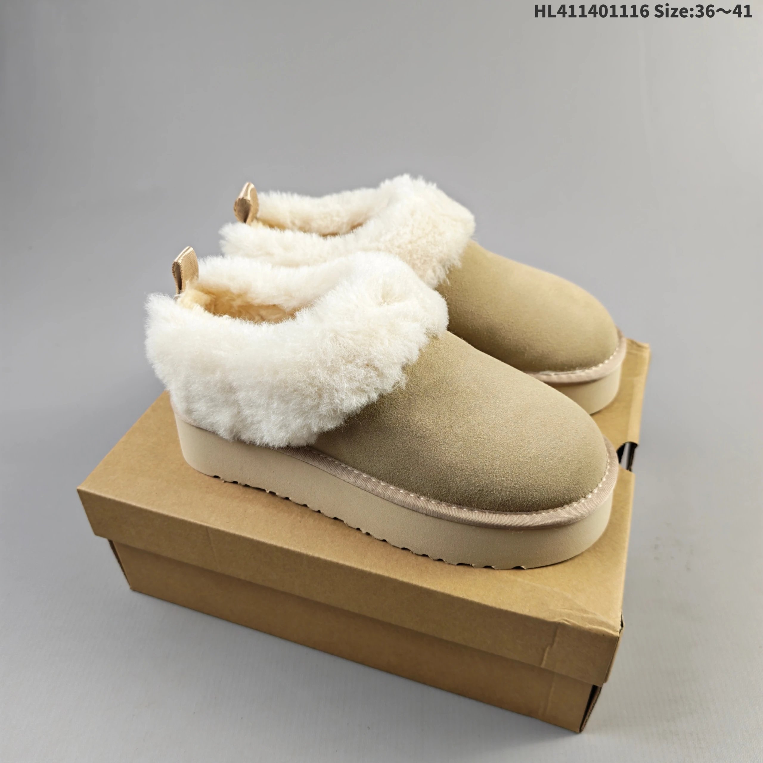 UGG Fluff Platform Slipper Beige Faux Fur Slippers