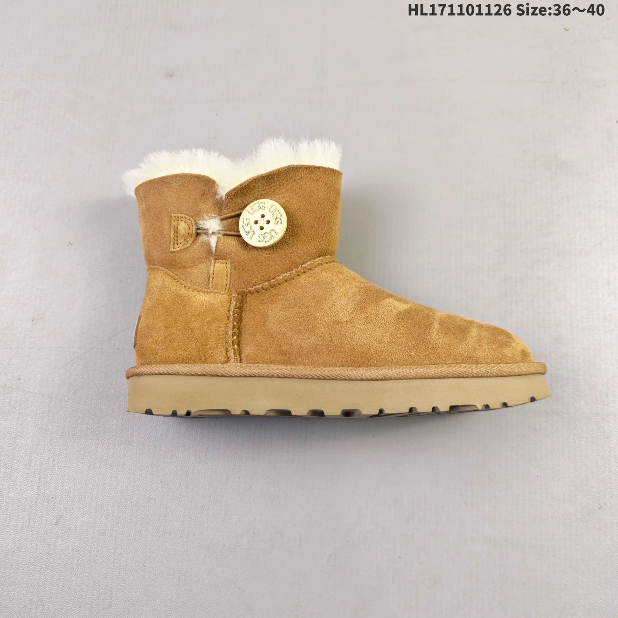UGG Mini Bailey Button II Chestnut Suede Sheepskin Lined Ankle Boots