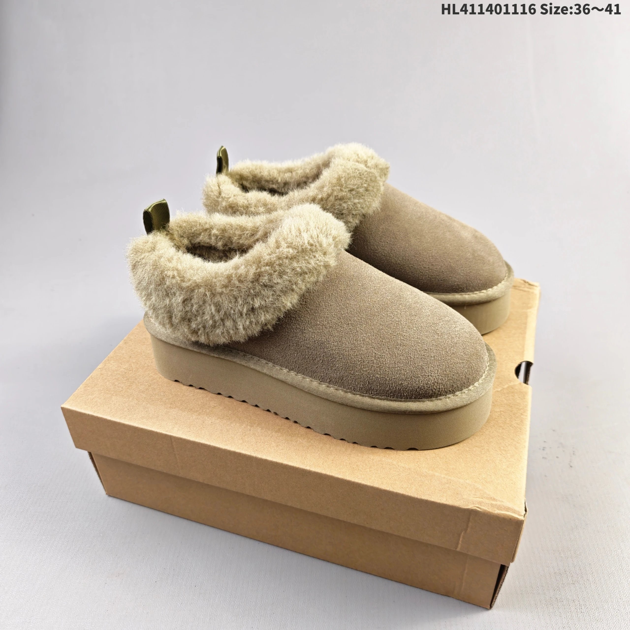 UGG Fluff Platform Slipper Beige Faux Fur Slippers
