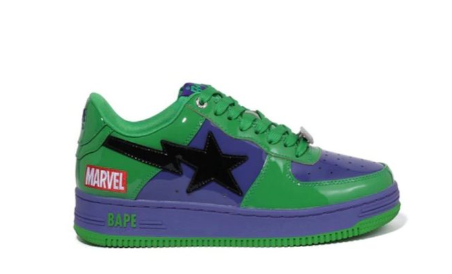 BAPE Marvel Green Purple Low Top Sneakers