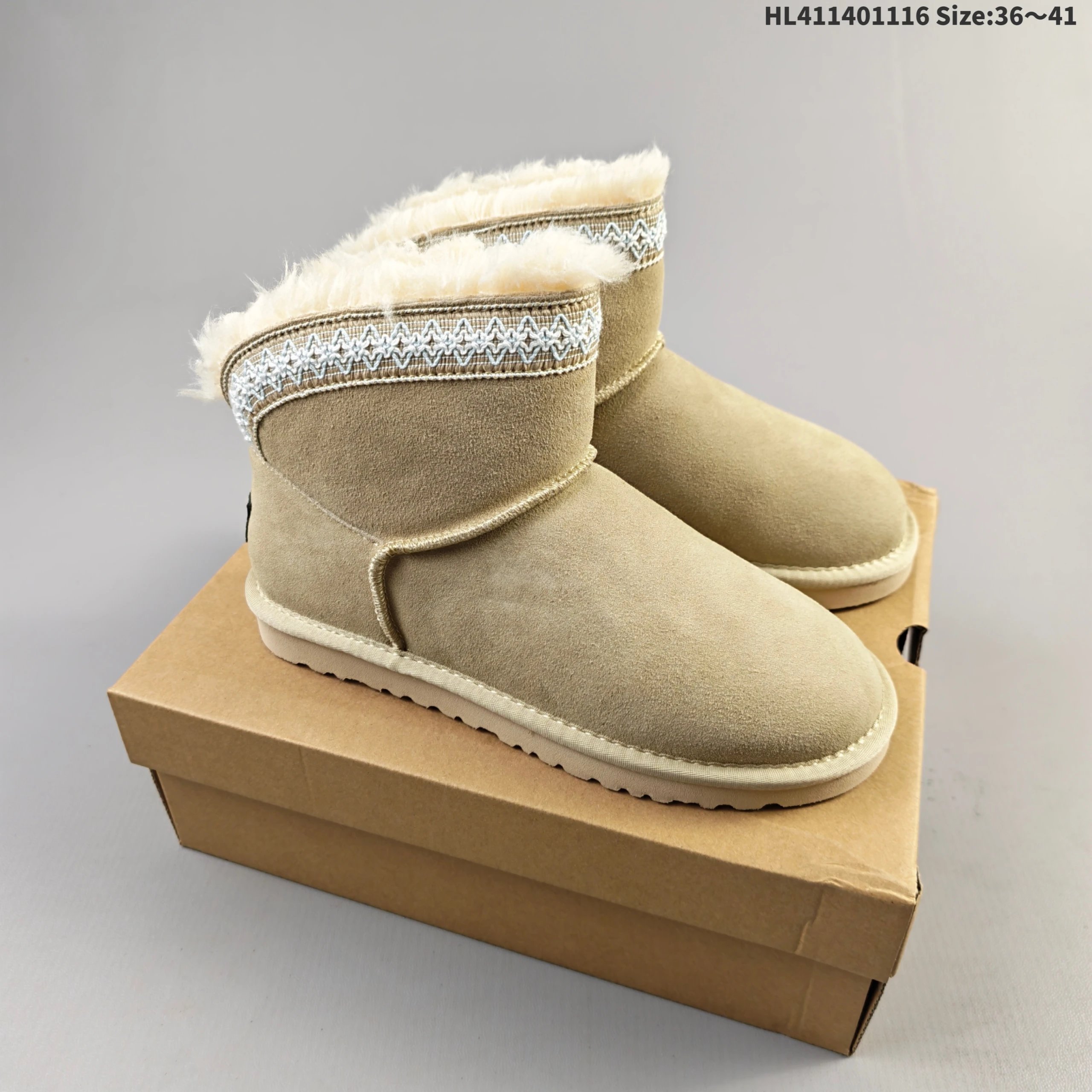 UGG Classic Mini Embroidered Beige Sheepskin Boots Snow Boots