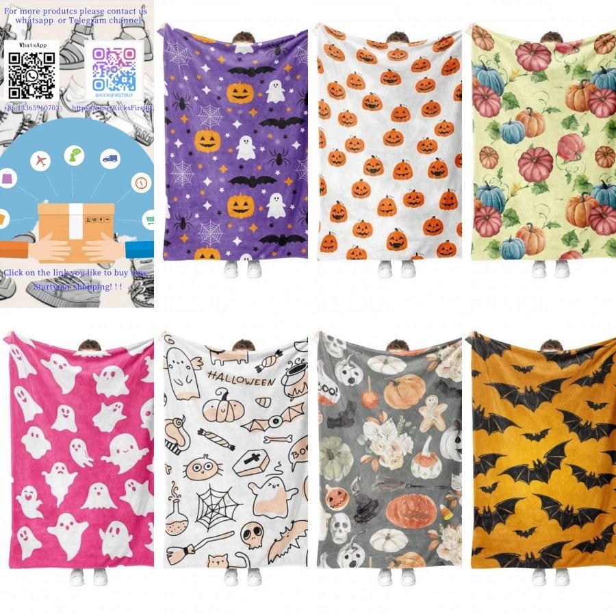 Halloween Theme Fleece Blanket Multi Color Festival Style
