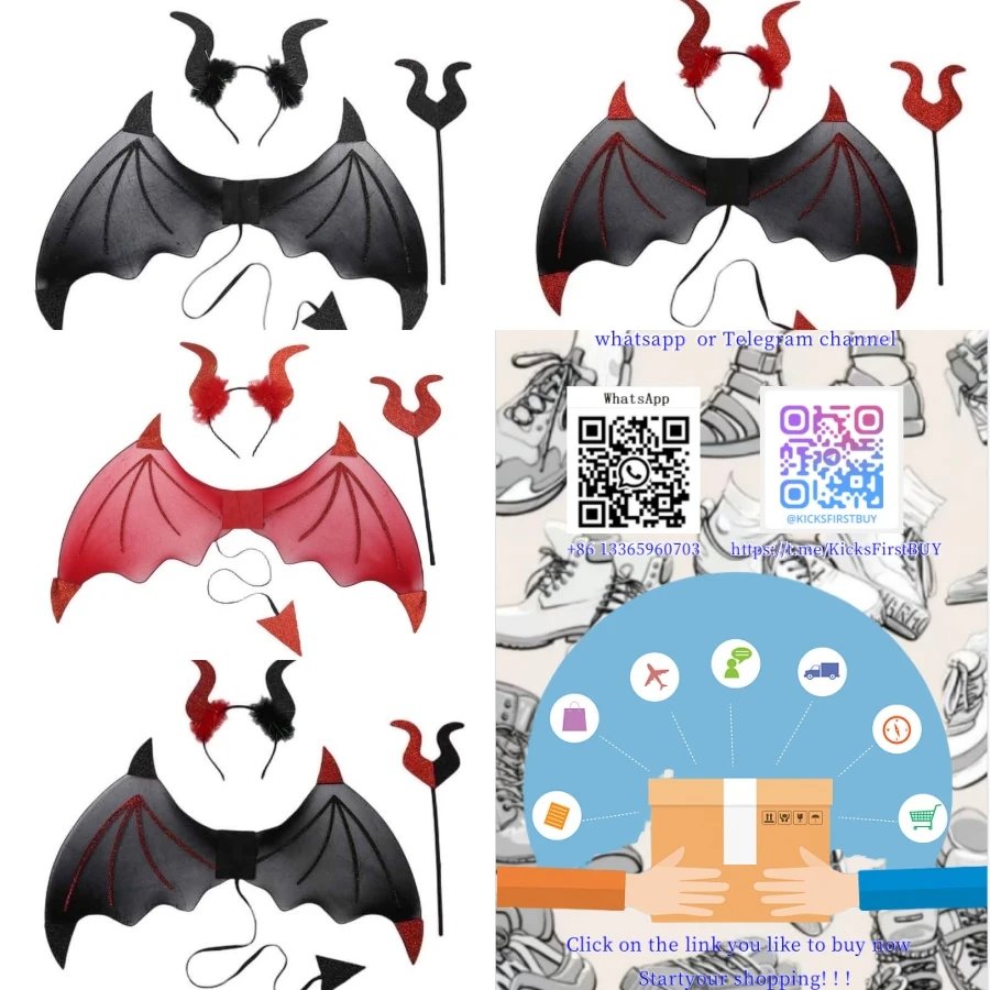 Devil Costume Set Black Red Wings Horns Trishula