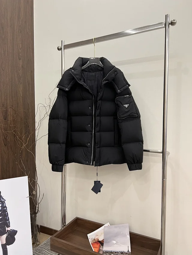 Prada Down Jackets Hooded Puffer Jacket with Sleeve Zip Pocket product detail image 4