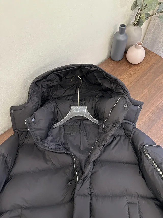 Prada Down Jackets Hooded Puffer Jacket with Sleeve Zip Pocket product detail image 7