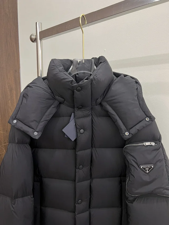 Prada Down Jackets Hooded Puffer Jacket with Sleeve Zip Pocket product detail image 3