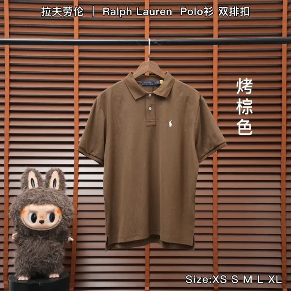 Ralph Lauren Polo Shirt Double-Button Charcoal Gray Polo Tops Polo - 14