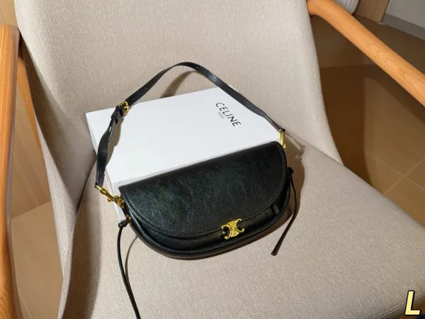 Celine Triomphe Saddle Bag Beige Leather Crossbody Bag - 11