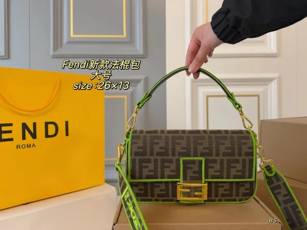 Fendi Baguette Mini Beige FF Logo Chain Shoulder Bag - 26