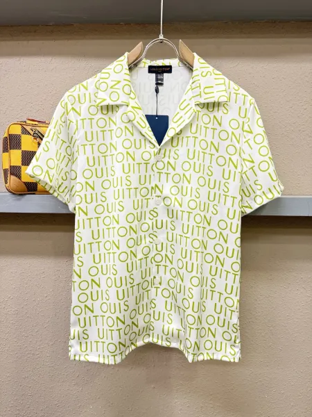 Louis Vuitton Monogram Print Silk Shirt and Shorts Set White Lime Green - 37