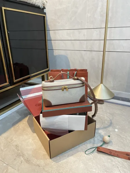 Loewe Puzzle Box Bag Beige and Brown Canvas Handbag - 1