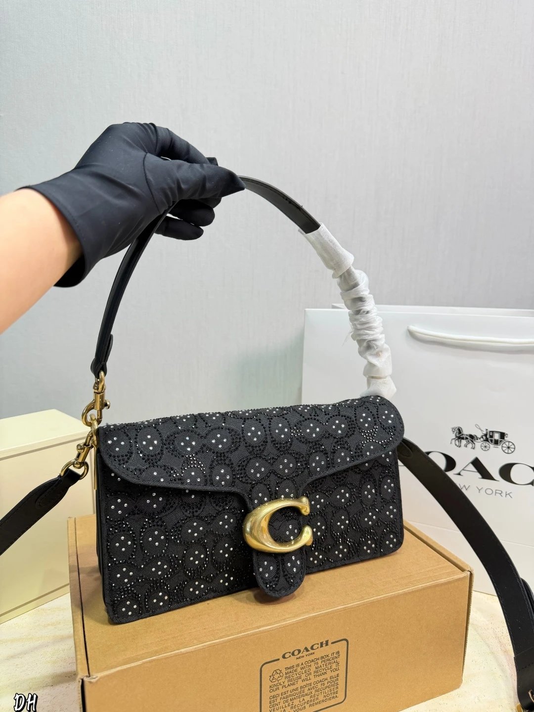 Coach Tabby Shoulder Bag Light Blue Embellished Signature Jacquard - 7