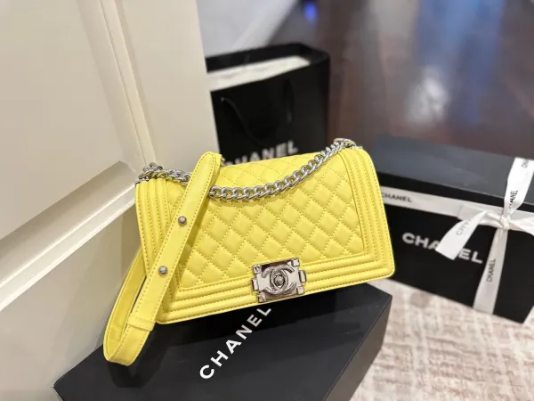 Chanel Boy Bag White Quilted Leather Chain Shoulder Bag - 37