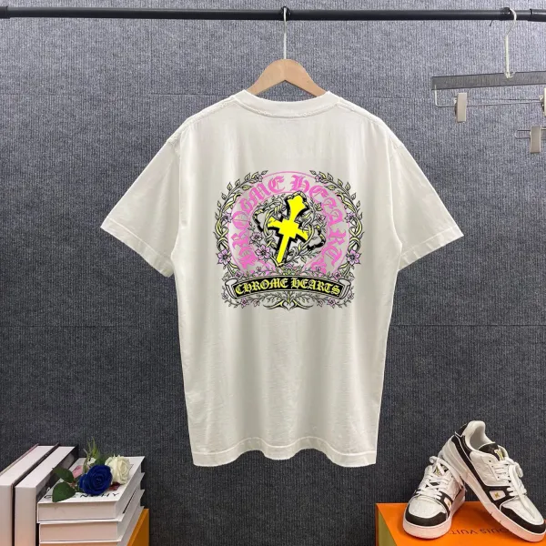 Chrome Hearts Cross Swirl Print Pink T-Shirt - 43