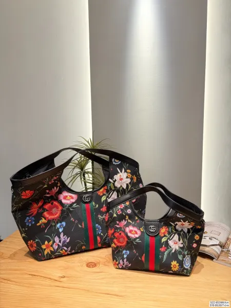 Gucci GG Marmont Floral Print Tote Bag Black Multicolor - 1