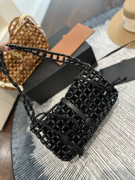 Saint Laurent Beaded Woven Mini Bag Natural Brown Shoulder Bags - 7