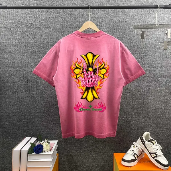 Chrome Hearts Cross Swirl Print Pink T-Shirt - 55