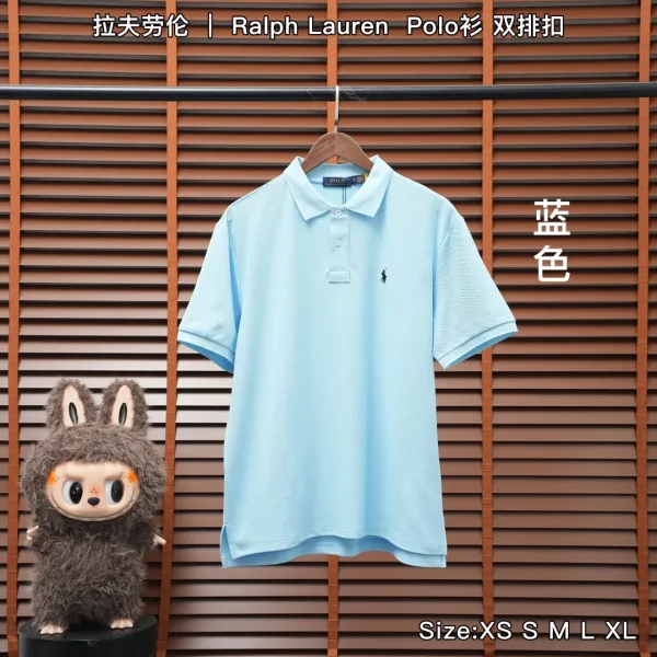 Ralph Lauren Polo Shirt Double-Button Charcoal Gray Polo Tops Polo - 11