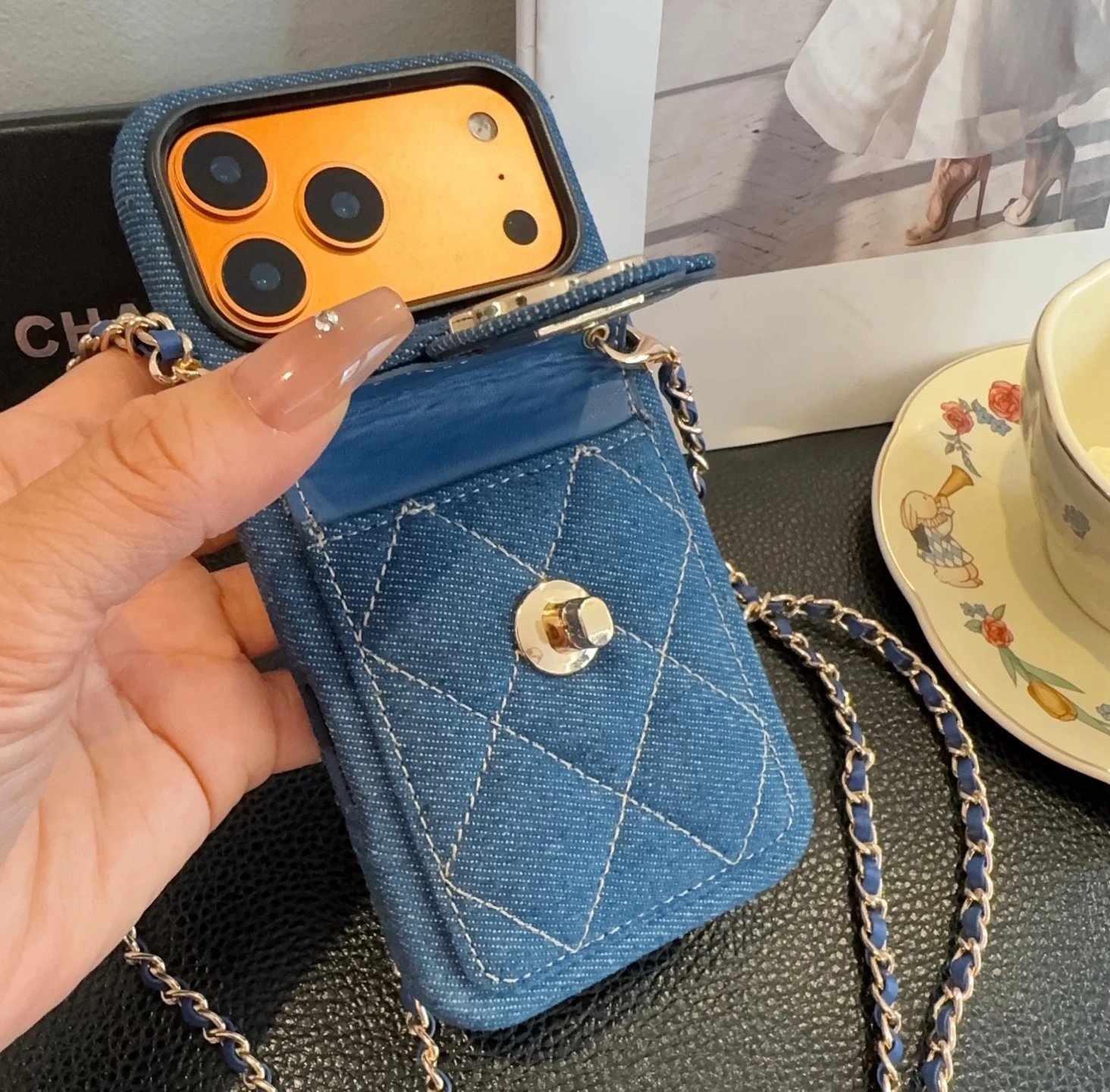 Prada Saffiano Leather Phone Case with Card Holder and Mini Crossbody Strap in Red Phone Accessories - 24