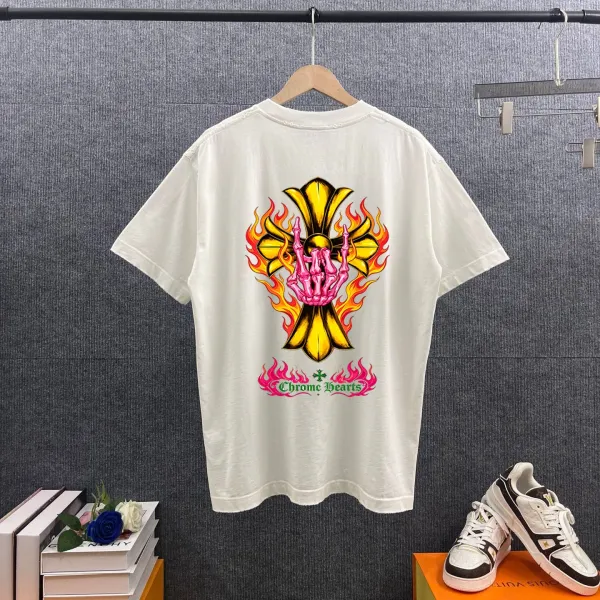 Chrome Hearts Flame Cross Skeleton T-Shirt White - 1