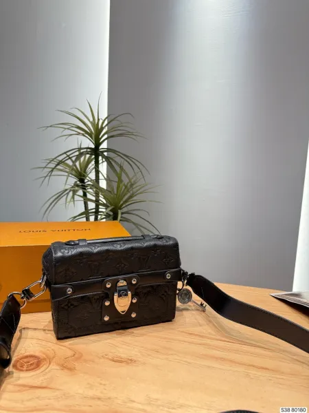 Louis Vuitton Petite Malle Trunk Black Monogram Embossed Leather Crossbody Bag - 1