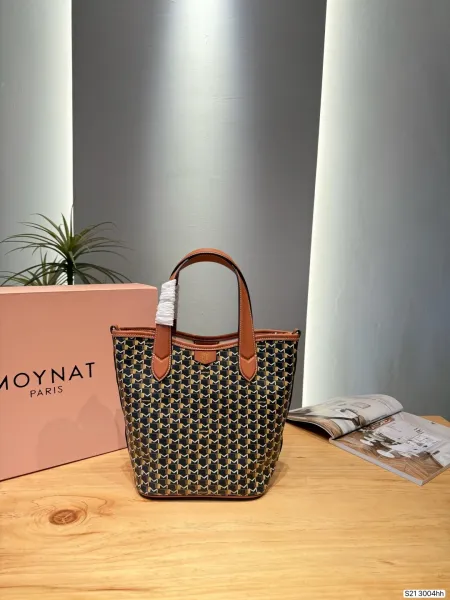 Design Moynat M Monogram Tote Bag Black and Gold Canvas with Cognac Leather Tote Bag - 1