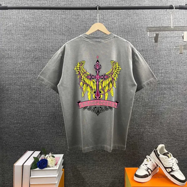 Chrome Hearts Wings Cross Graphic Washed Gray T-Shirt - 1