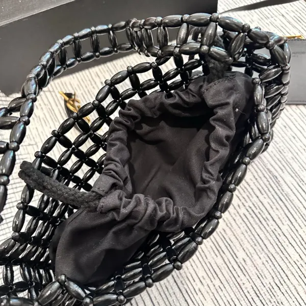 Saint Laurent Beaded Woven Mini Bag Natural Brown Shoulder Bags - 9