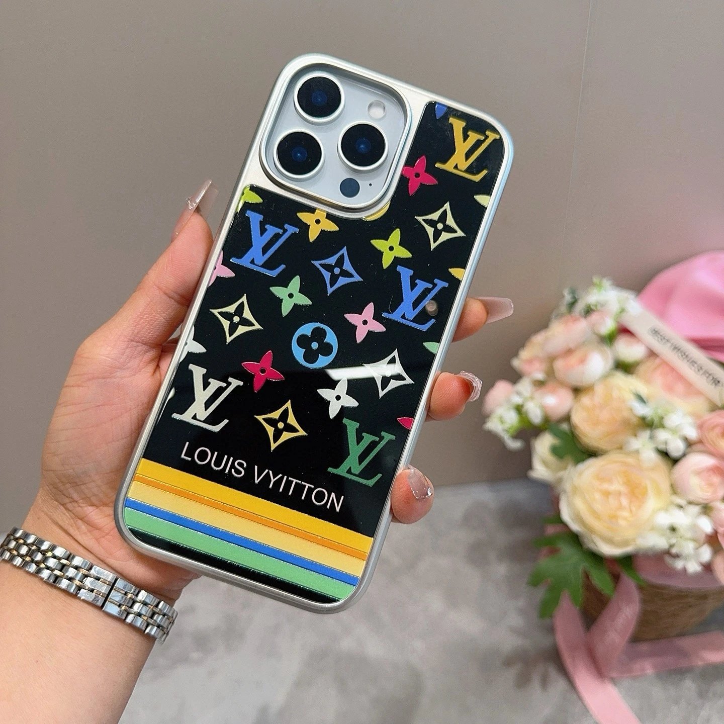 Dior Lady Dior Quilted Phone Case Black with Orange Camera Cutout - 17
