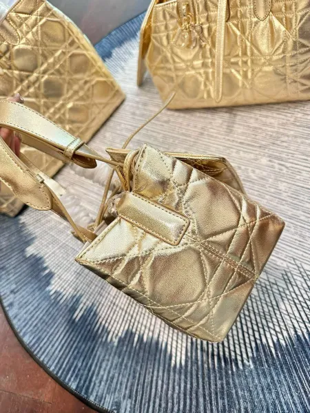 Dior Lady Dior Metallic Gold Quilted Handbags Set - 5