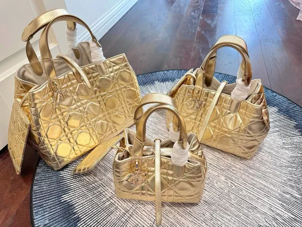 Dior Lady Dior Metallic Gold Quilted Handbags Set - 1