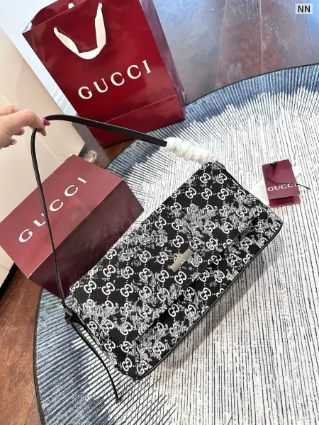 Gucci GG Marmont Mini Shoulder Bag Black and White Monogram Canvas - 1