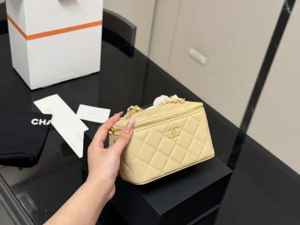 Chanel Mini Vanity Bag Lemon Yellow Quilted Caviar Leather Chain Bag Clutches - 35