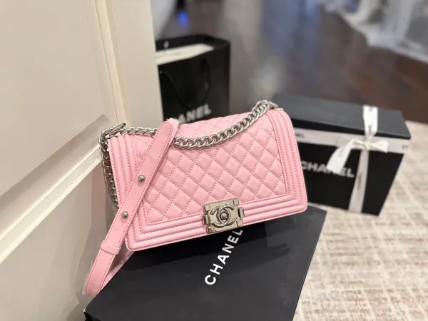 Chanel Boy Bag White Quilted Leather Chain Shoulder Bag - 31