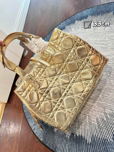 Dior Lady Dior Metallic Gold Quilted Handbags Set - 10