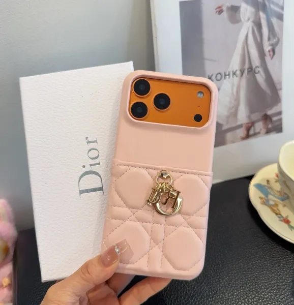Dior Lady Dior Quilted Phone Case Black with Orange Camera Cutout - 15