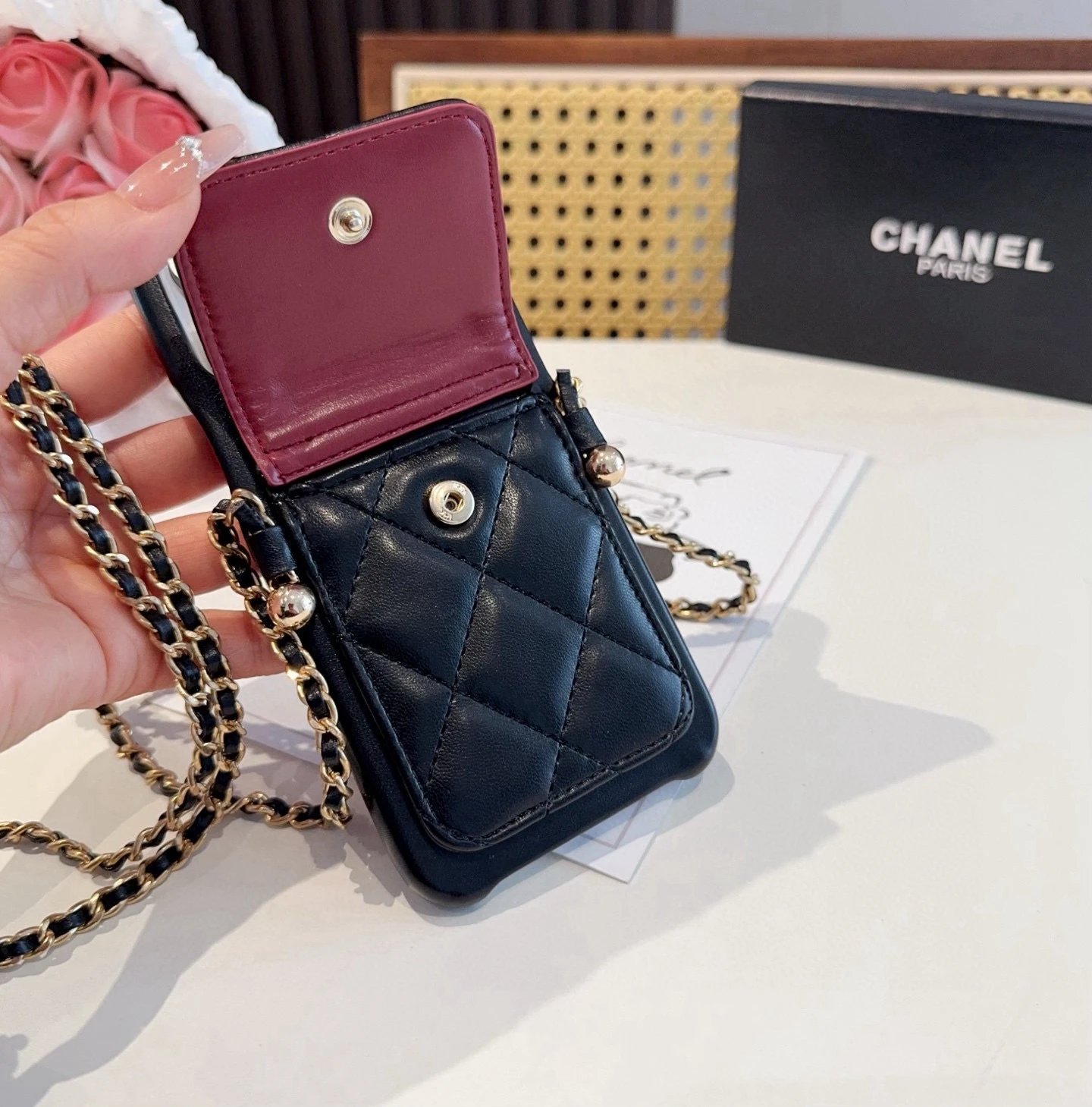 Prada Saffiano Leather Phone Case with Card Holder and Mini Crossbody Strap in Red Phone Accessories - 81