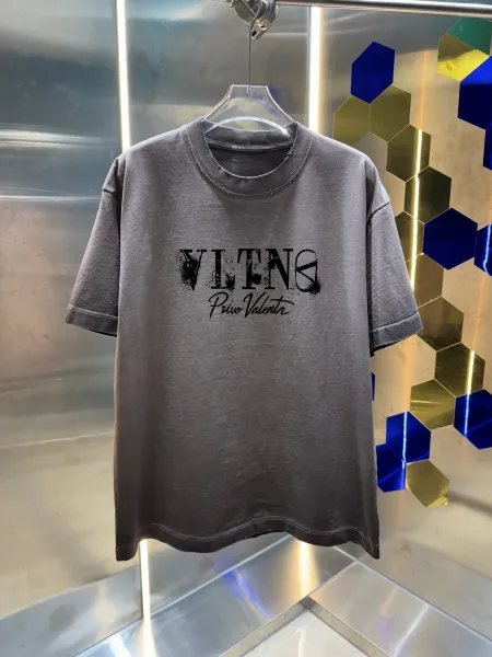 Valentino VLTN Print Distressed Gray T-Shirt - 1