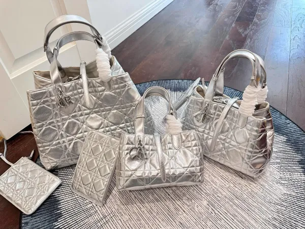 Dior Lady Dior Metallic Silver Quilted Handbags Set - 1