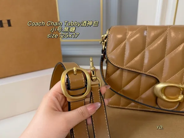 Coach Chain Tabby Quilted Black and Silver Crossbody Bag - 25