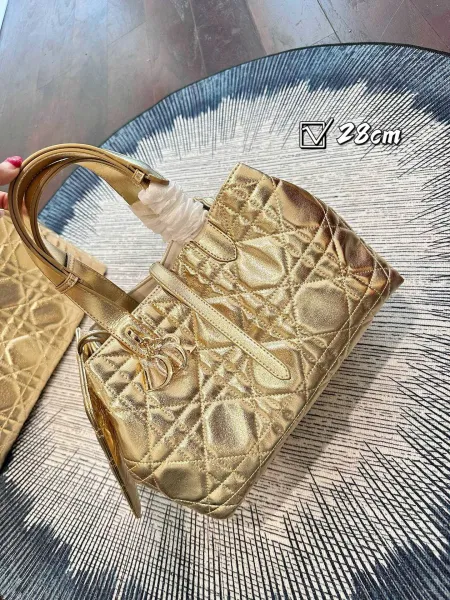 Dior Lady Dior Metallic Gold Quilted Handbags Set - 7