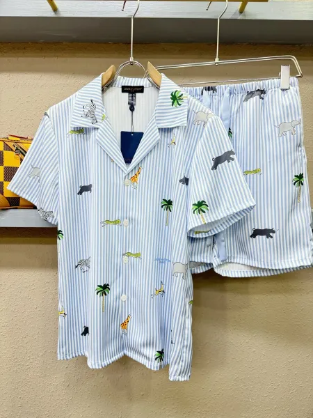 Louis Vuitton Monogram Print Silk Shirt and Shorts Set White Lime Green - 14
