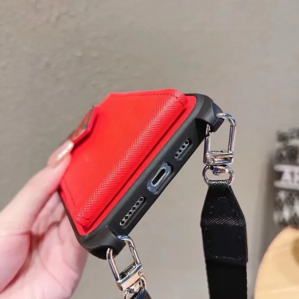 Prada Saffiano Leather Phone Case with Card Holder and Mini Crossbody Strap in Red Phone Accessories - 71