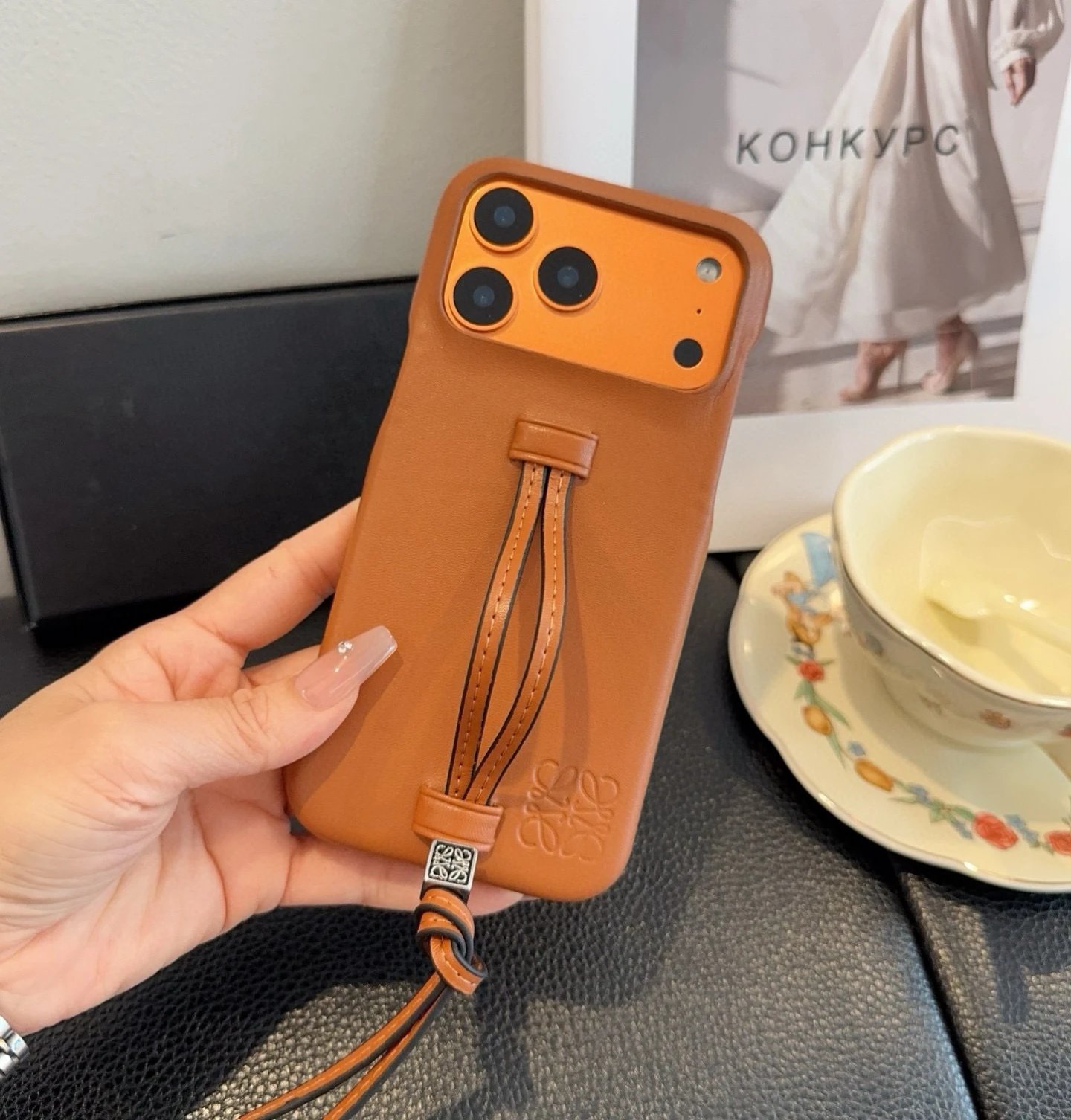 Prada Saffiano Leather Phone Case with Card Holder and Mini Crossbody Strap in Red Phone Accessories - 65
