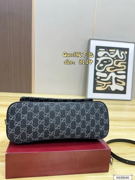 Gucci GG Marmont Mini Shoulder Bag Dark Gray Monogram Canvas - 13