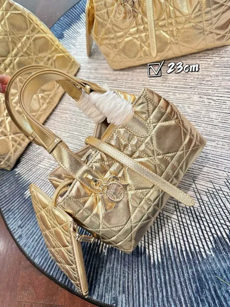 Dior Lady Dior Metallic Gold Quilted Handbags Set - 4
