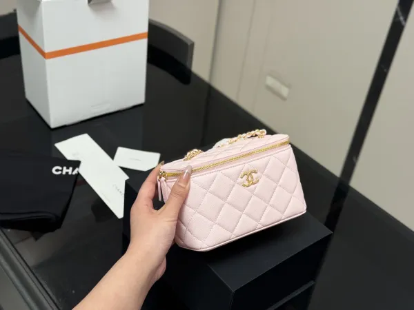 Chanel Mini Vanity Bag Lemon Yellow Quilted Caviar Leather Chain Bag Clutches - 34