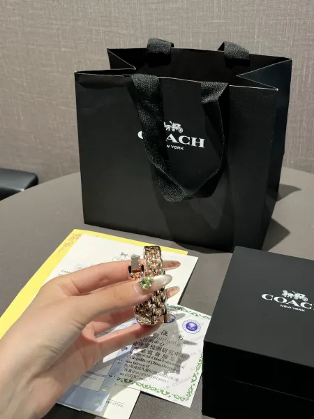 Coach Madison Oval Rose Gold-Tone Watch with Black Dial and Chain Bracelet Watches - 17