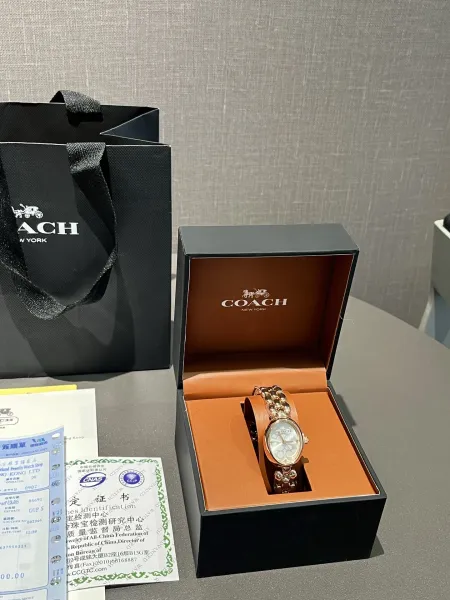 Coach Madison Oval Rose Gold-Tone Watch with Black Dial and Chain Bracelet Watches - 12